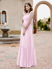 Robe Longueur au Sol en Mousseline à Encolure Carrée Rose Pâle Grande Taille
