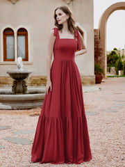 Robe Longueur au Sol en Mousseline à Encolure Carrée Bordeaux Grande Taille