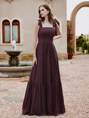 Robe Longueur au Sol en Mousseline à Encolure Carrée Cabernet Grande Taille