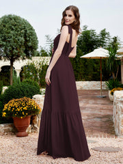 Robe Longueur au Sol en Mousseline à Encolure Carrée Cabernet Grande Taille