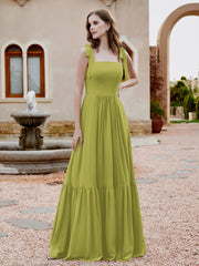 Robe Longueur au Sol en Mousseline à Encolure Carrée Trèfle Grande Taille