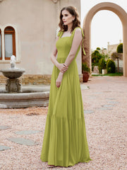 Robe Longueur au Sol en Mousseline à Encolure Carrée Trèfle