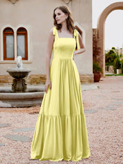 Robe Longueur au Sol en Mousseline à Encolure Carrée Jonquille Grande Taille