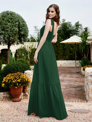 Robe Longueur au Sol en Mousseline à Encolure Carrée Vert Foncé Grande Taille