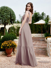Robe Longueur au Sol en Mousseline à Encolure Carrée Crépuscule Grande Taille