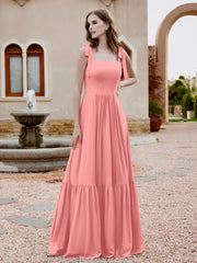 Robe Longueur au Sol en Mousseline à Encolure Carrée Flamant Grande Taille