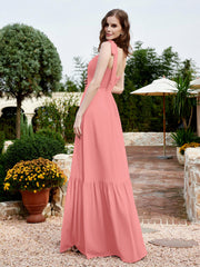 Robe Longueur au Sol en Mousseline à Encolure Carrée Flamant Grande Taille