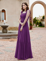 Robe Longueur au Sol en Mousseline à Encolure Carrée Raisin Grande Taille