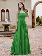 Robe Longueur au Sol en Mousseline à Encolure Carrée Vert Grande Taille