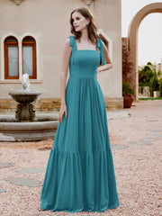Robe Longueur au Sol en Mousseline à Encolure Carrée Jade Grande Taille