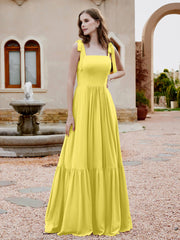 Robe Longueur au Sol en Mousseline à Encolure Carrée Citron Grande Taille