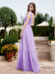 Robe Longueur au Sol en Mousseline à Encolure Carrée Lilas Grande Taille