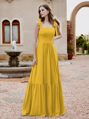 Robe Longueur au Sol en Mousseline à Encolure Carrée Souci Grande Taille