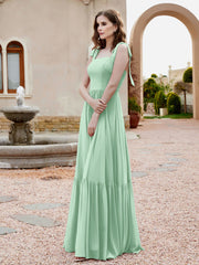 Robe Longueur au Sol en Mousseline à Encolure Carrée Vert Menthe Grande Taille