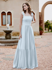 Robe Longueur au Sol en Mousseline à Encolure Carrée Brume Grande Taille