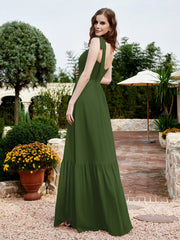 Robe Longueur au Sol en Mousseline à Encolure Carrée Mousse Grande Taille
