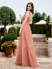 Robe Longueur au Sol en Mousseline à Encolure Carrée Papaye Grande Taille