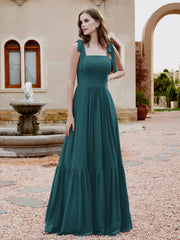 Robe Longueur au Sol en Mousseline à Encolure Carrée Paon Grande Taille