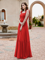 Robe Longueur au Sol en Mousseline à Encolure Carrée Rouge Grande Taille