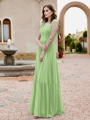 Robe Longueur au Sol en Mousseline à Encolure Carrée Sauge Grande Taille