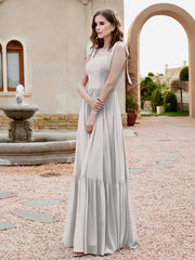 Robe Longueur au Sol en Mousseline à Encolure Carrée Argent Grande Taille