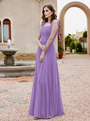 Robe Longueur au Sol en Mousseline à Encolure Carrée Tahiti