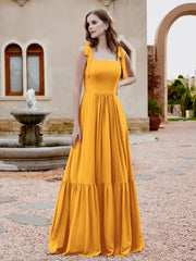 Robe Longueur au Sol en Mousseline à Encolure Carrée Mandarine Grande Taille