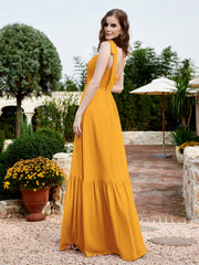 Robe Longueur au Sol en Mousseline à Encolure Carrée Mandarine Grande Taille
