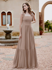 Robe Longueur au Sol en Mousseline à Encolure Carrée Taupe Grande Taille