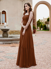 Robe Longueur au Sol en Mousseline à Encolure Carrée Terracotta Grande Taille