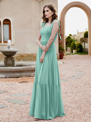 Robe Longueur au Sol en Mousseline à Encolure Carrée Turquoise Grande Taille