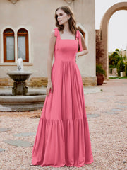 Robe Longueur au Sol en Mousseline à Encolure Carrée Pastèque Grande Taille