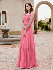 Robe Longueur au Sol en Mousseline à Encolure Carrée Pastèque Grande Taille