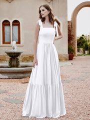 Robe Longueur au Sol en Mousseline à Encolure Carrée Blanc