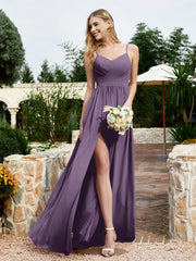 Robe en Mousseline à Bretelles Spaghetti et Col en V avec Fente Plum Grande Taille