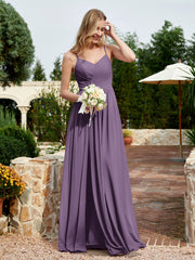 Robe en Mousseline à Bretelles Spaghetti et Col en V avec Fente Plum Grande Taille
