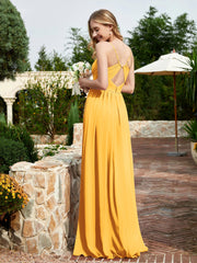 Robe en Mousseline à Bretelles Spaghetti et Col en V avec Fente Mandarine Grande Taille