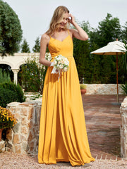 Robe en Mousseline à Bretelles Spaghetti et Col en V avec Fente Mandarine Grande Taille