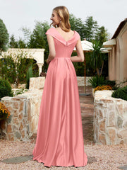 Robe en Satin à Mancherons et Col en V avec Poches Flamant Grande Taille