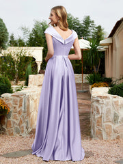 Robe en Satin à Mancherons et Col en V avec Poches Lavande Grande Taille