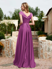Robe en Satin à Mancherons et Col en V avec Poches Orchidee Grande Taille