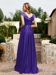 Robe en Satin à Mancherons et Col en V avec Poches Régence Grande Taille