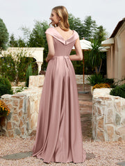 Robe en Satin à Mancherons et Col en V avec Poches Vintage Mauve Grande Taille