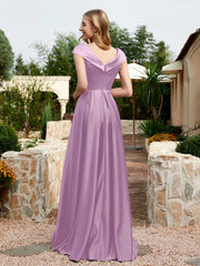 Robe en Satin à Mancherons et Col en V avec Poches Glycine Grande Taille
