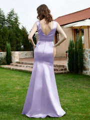 Robe en Satin à Col en V Plongeant avec Fente Lavande Grande Taille
