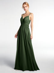 Robe en Mousseline à Dos Ouvert Croisé avec Bretelles Spaghetti Olive Verte Grande Taille