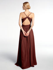 Robe en Mousseline à Dos Ouvert Croisé avec Bretelles Spaghetti terracotta Grande Taille
