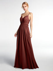 Robe en Mousseline à Dos Ouvert Croisé avec Bretelles Spaghetti terracotta Grande Taille