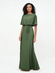 Robes de Demoiselle d'Honneur Enveloppées de Pleine Longueur en Mousseline Olive Verte Grande Taille