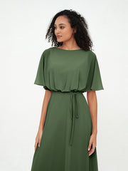 Robes de Demoiselle d'Honneur Enveloppées de Pleine Longueur en Mousseline Olive Verte Grande Taille
